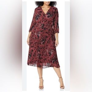 Taylor Womens Plus Floral Print Tea Length Dress